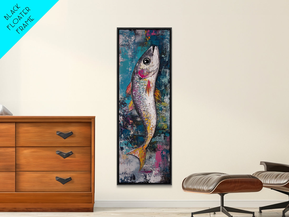 Fish Art, koi fish painting, fly fishing art, trout art, coastal decor, blue and green wall art, Canvas Print, living room art