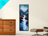 River in Mountains, moody landscape painting, smoky mountain art, rustic wall art, wabi sabi art, framed canvas print