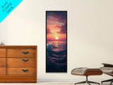 Tropical Sunset, Palm Trees, Ocean Waves, Framed Canvas Print, Coastal Painting, Nautical Decor, Extra Wide Art, Panoramic Art