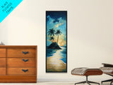 Tropical Sunset, palm tree painting, Hawaii art, ocean waves, coastal wall art, nautical decor, framed canvas print