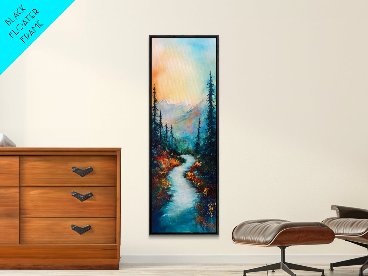 Autumn River, mountain painting, pine tree art, framed canvas print, landscape painting, rustic wall art, above couch art, fall decor