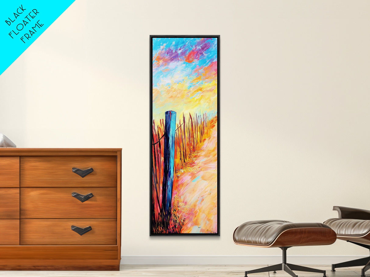 Fenced Path, rustic decor, framed canvas print, landscape painting, autumn painting, farmhouse art, guest room art