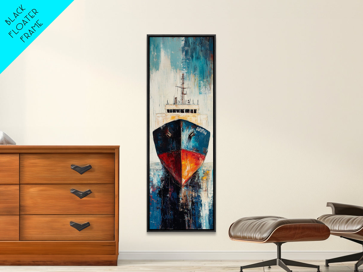Fishing Boat Docked, nautical painting, maritime wall art, coastal cowgirl wall art, fishing decor, framed canvas print, vertical wall art