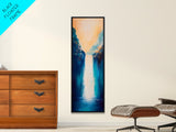Waterfall Painting, Blue and Green Wall Art, Nature Landscape, Vertical Wall Art, Coastal Decor, Canvas Print, Gift Idea, Boho Art