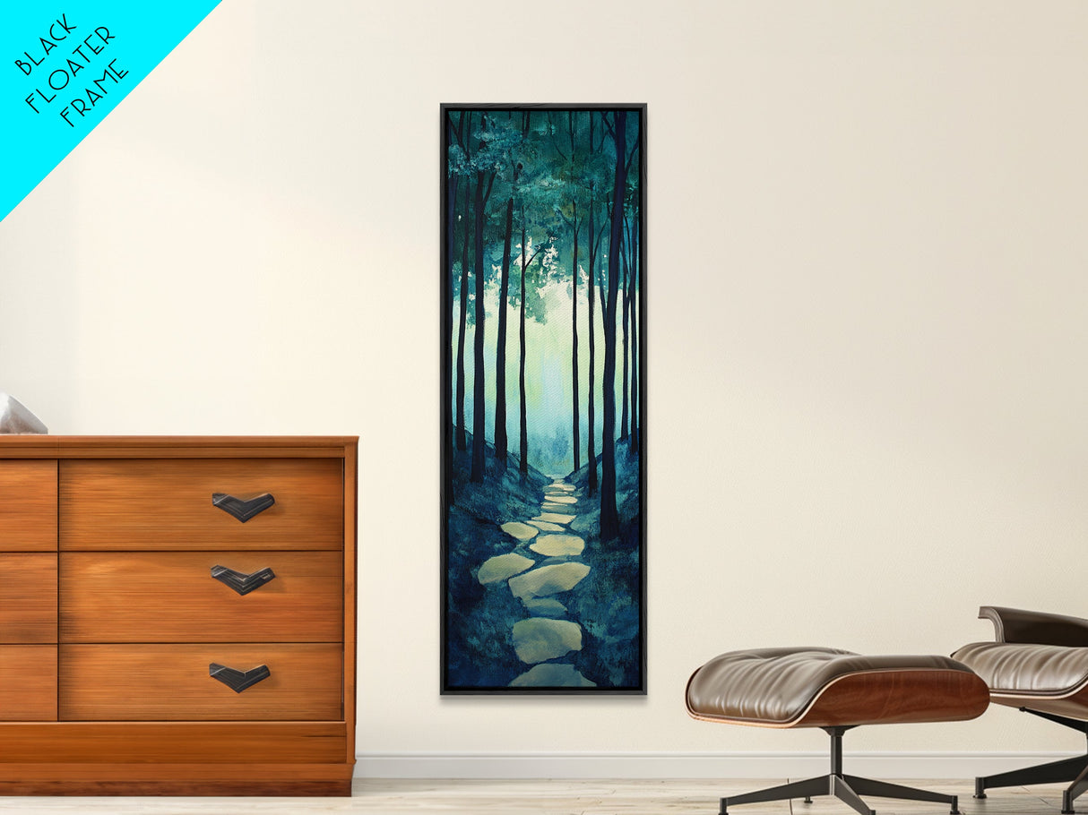 Forest Path, pine tree art, wabi sabi wall art, rustic decor, landscape painting, tall narrow art, green wall art, canvas print
