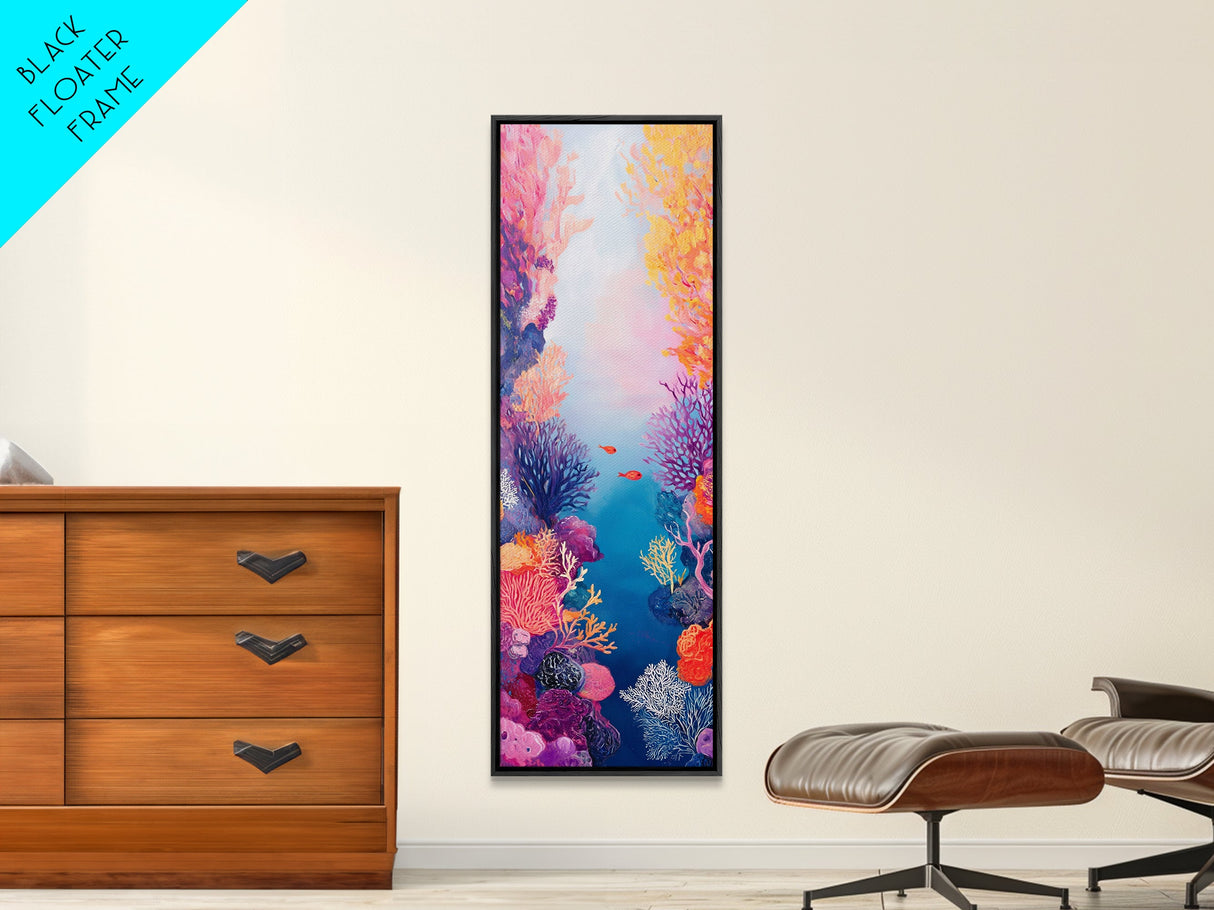 Vibrant Coral, koi fish painting, whimsical art, pink orange wall art, ocean painting, seascape painting, beach house art, canvas print