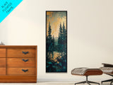 Forest Landscape, moody art, pine tree art, forest at dusk painting, mountain painting, rustic wall art, framed canvas print