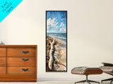 Driftwood beach, coastal landscape art, seascape painting, nautical decor, lake Tahoe art, framed canvas print, rustic wall art