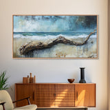 Driftwood Beach, Coastal Landscape Art, Nautical Wall Art, Seascape Painting, Blue and Green Wall Art, Framed Canvas Print, Coastal Decor