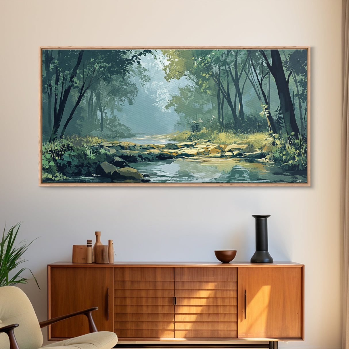 Misty Forest, Moody Art, Therapy Art, Joshua Tree Art, Landscape Painting, Wabi Sabi Wall Art, Nature Art, Framed Canvas Print