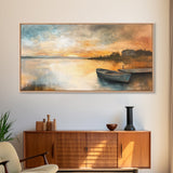 Sunset Reflection, lake painting, rustic decor, nautical painting, seascape painting, extra wide art, Canvas Print, landscape painting