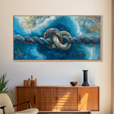 Ocean Rope, nautical decor, blue and gold wall art, coastal painting, seascape painting, horizontal wall art, Framed Canvas Print