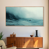 Foggy Beach, coastal decor, nautical painting, moody art, extra wide art, horizontal wall art, Canvas Print, bedroom art