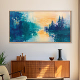 Twilight Reflection, mountain painting, sunset painting, extra wide art, horizontal wall art, Canvas Print, rustic wall art