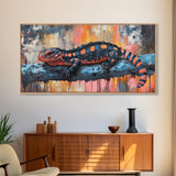 Vibrant Lizard Art, Graffiti Wall Art, Whimsical Art, Leopard Wall Art, Framed Canvas Print, Extra Wide Art, Living Room Art