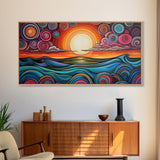Sunset Waves, Canvas Print, surf wall art, geometric wall art, pink orange wall art, colorful abstract art, extra wide art, boho art