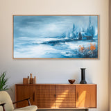 Winter Cabin, Framed Canvas Print, landscape painting, rustic decor, farmhouse art, moody art, above couch art, extra wide art