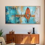 Tribal Arrow, Framed Canvas Print, geometric wall art, teal wall art, sacred geometry wall art, boho art, extra wide art