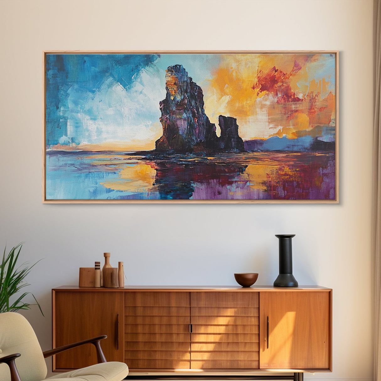 Dramatic Seascape, Framed Canvas Print, nautical painting, seascape painting, coastal decor, painting Morro Bay, extra wide art