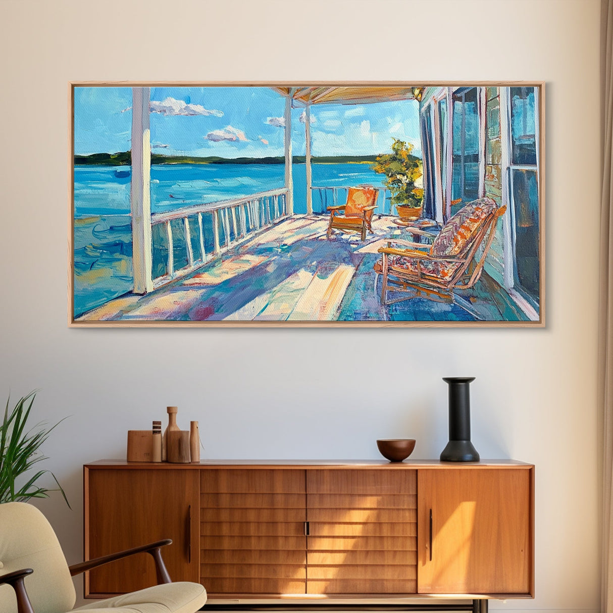 Lake House Art, Coastal Landscape Art, Nautical Decor, Rustic Wall Art, Framed Canvas Print, Living Room Art, Above Sofa Art