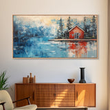 Red Cabin Painting, Lake Tahoe Art, Rustic Wall Art, Barn Landscape Oil Painting, Framed Canvas Print, Above Couch Art, Bedroom Art