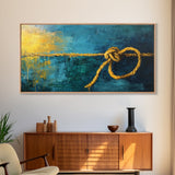 Nautical Knot, coastal wall art, rustic decor, blue and green wall art, ocean painting, framed canvas print, extra wide art