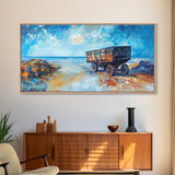 Rustic Wagon, coastal landscape art, framed canvas print, vintage horse art, farmhouse art, extra wide art, panoramic painting