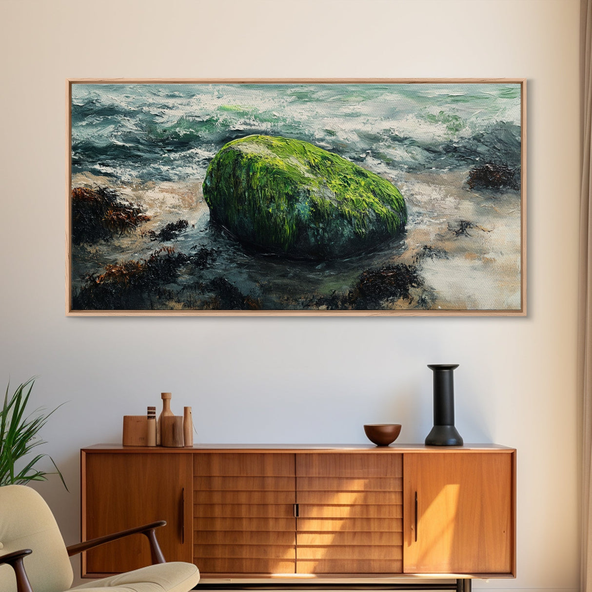 Mossy Rock, Ireland painting, framed canvas print, coastal wall art, nautical wall art, moody art, original painting, rustic decor