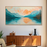 Sunset Lake, lake Tahoe art, framed canvas print, pink orange wall art, horizontal wall art, seascape painting, coastal decor