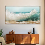Ocean Wave, Beach Splash, Panoramic Art, Framed Canvas Print, Surf Wall Art, Nautical Decor, Coastal Wall Art, Extra Wide Art
