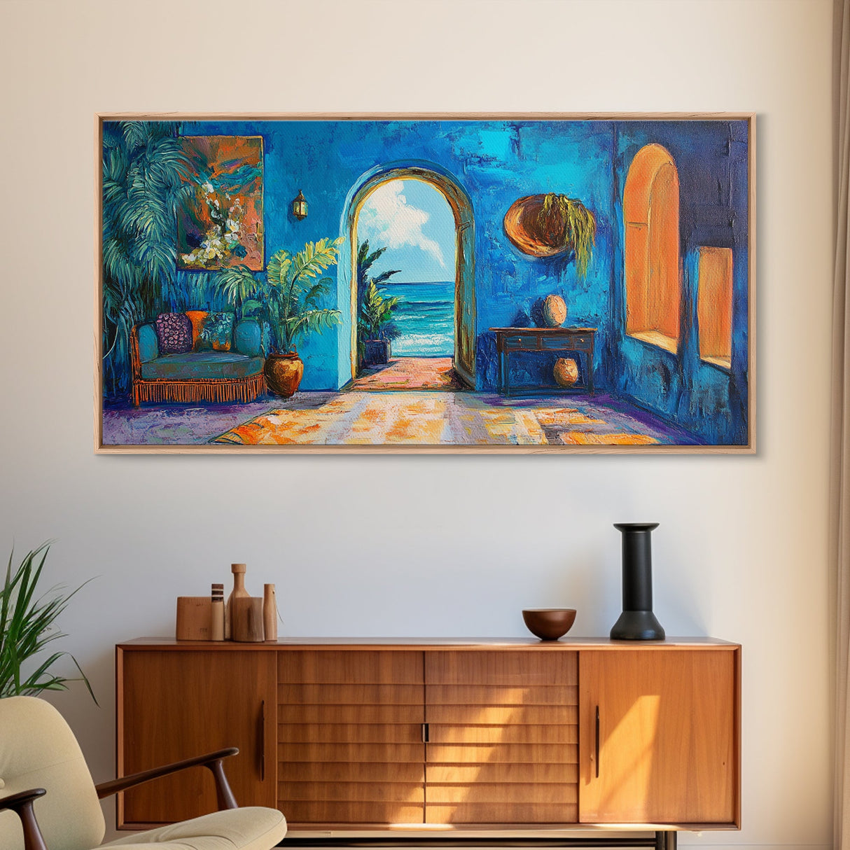 Moroccan Archway, Coastal Decor, Canvas Print, Moroccan Wall Art, Nautical Painting, Coastal Painting, Boho Art, Ocean View