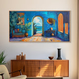 Moroccan Archway, Coastal Decor, Canvas Print, Moroccan Wall Art, Nautical Painting, Coastal Painting, Boho Art, Ocean View