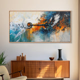 Whimsical art, framed canvas print, extra wide art, rustic wall art, abstract painting, steampunk wall art, eclectic home decor