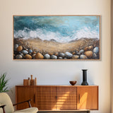 Oyster painting, coastal decor, framed canvas print, seascape painting, nautical wall art, extra wide art, textured beach painting