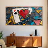 Mosaic Playing Card, mosaic wall art, rustic decor, extra wide art, textured art, blue and green wall art, Framed Canvas Print
