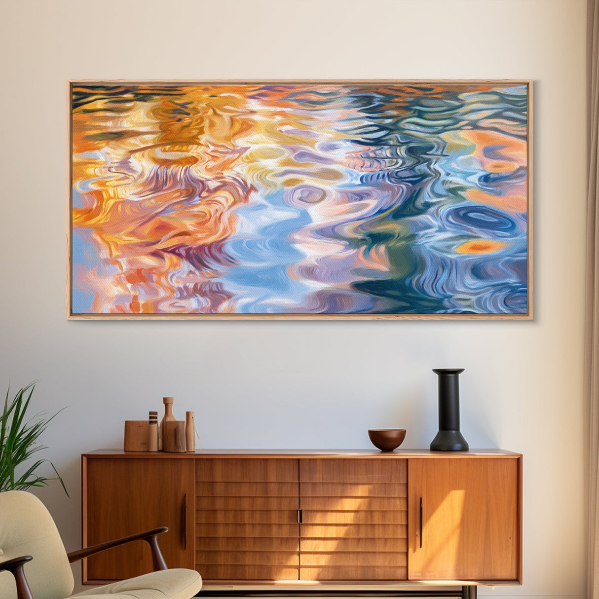Abstract Water, Nautical Wall Art, Blue and Green Wall Art, Panoramic Painting, Extra Wide Art, Canvas Print, Living Room Art