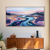 River Landscape, Abstract Art, Geometric Wall Art, Horizontal Wall Art, Extra Wide Art, Canvas Print, Living Room Art