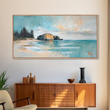 Serene Beach Landscape, framed canvas print, coastal painting, seascape painting, extra wide art, nautical wall art, bedroom art