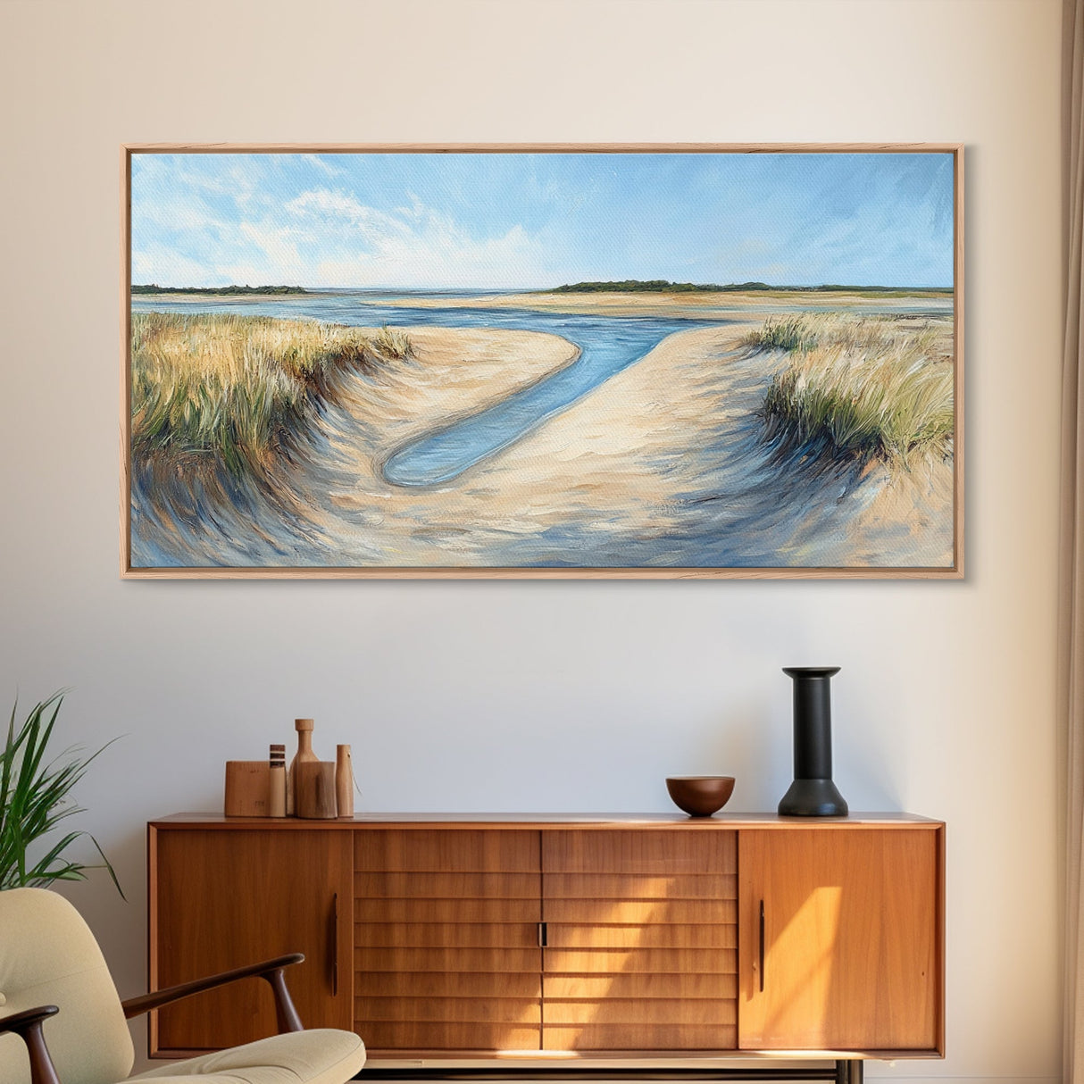 Marsh Painting, Coastal Landscape Art, Nautical Wall Art, Rustic Art, Framed Canvas Print, Extra Wide Art, Nature Inspired Artwork