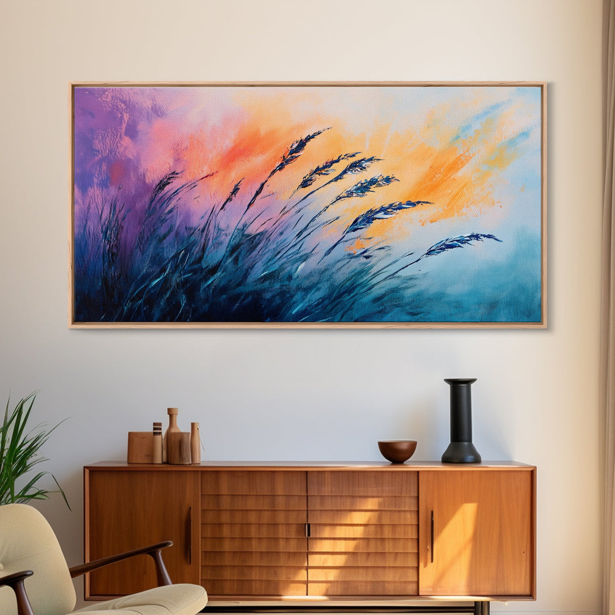 Wheat Field Painting, Landscape Artwork, Rustic Decor, Wabi Sabi Art, Framed Canvas Print, Fall Inspired Art, Earthy Tones Art