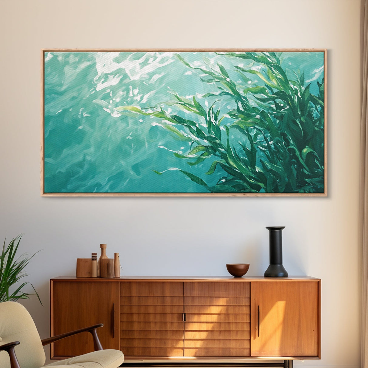Kelp Forest Art, Coastal Landscape Art, Nautical Wall Art, Framed Canvas Print, Ocean Inspired Artwork, Blue and Green Wall Art