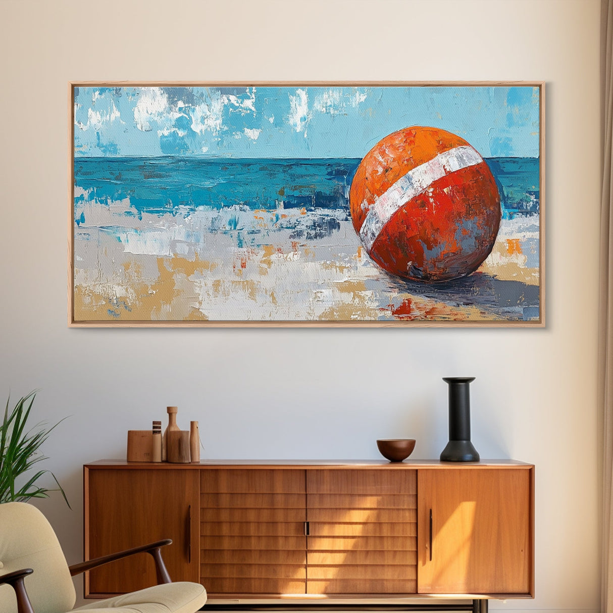 Lifeguard Buoy Painting, nautical decor, coastal wall art, ocean painting, framed canvas print, rustic art, beach house art