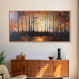 Forest at Dusk, moody art, fall landscape painting, pine tree art, framed canvas print, extra wide art, autumn wall art, rustic decor