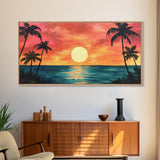 Tropical Sunset, Palm Tree Art, Coastal Cowgirl Wall Art, Hawaii Art, Ocean Landscape, Horizontal Wall Art, Framed Canvas Print