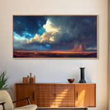 Southwest storm, desert lightning, panoramic art, framed canvas print, mountain painting, extra wide art, dramatic wall art
