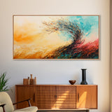 Windy Autumn, Framed Canvas Print, fall wall art, abstract landscape, extra wide painting, panoramic painting, autumn decor