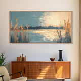 Marsh Landscape, Canvas Print, wabi sabi art, extra wide painting, panoramic wall art, minimalist landscape, soft neutral tones