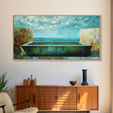 Infinity Pool, Canvas Print, modern landscape art, minimalist decor, extra wide painting, blue and green wall art, contemporary art