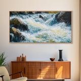 Waterfall, rushing stream, Canvas Print, landscape painting, above couch art, extra wide art, nature art, mountain painting