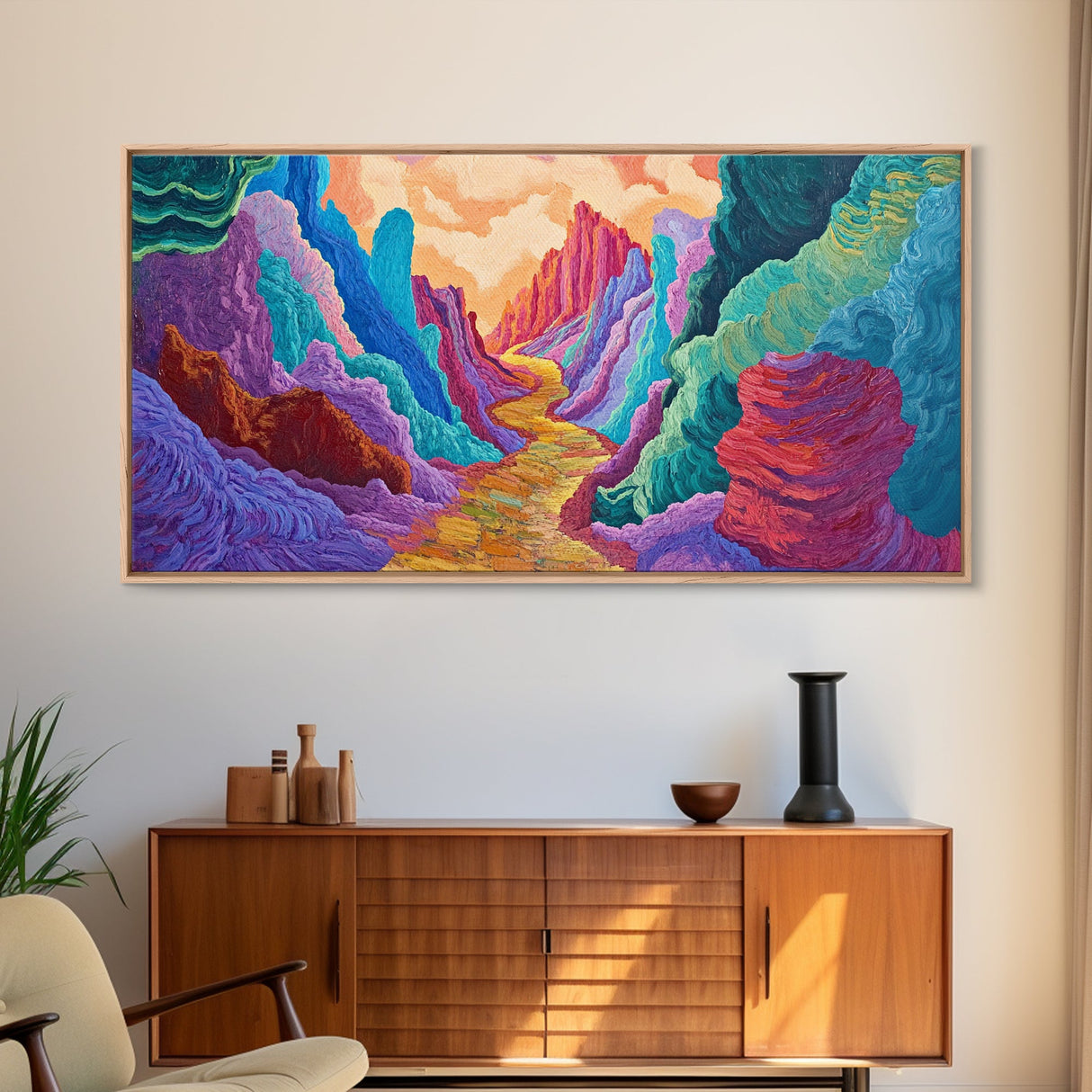 Vibrant canyon, abstract rocks, Canvas Print, mountain painting, southwest wall art, extra wide art, geometric wall art